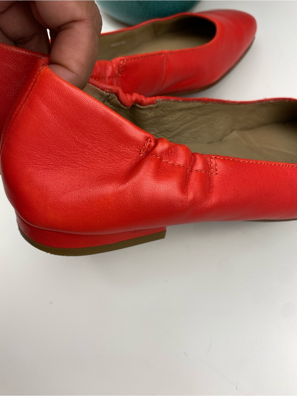 Eileen Fisher Nappa Leather Ballet Flat square toe Vibrant Red/ Orange Sz 6 - Picture 5 of 6